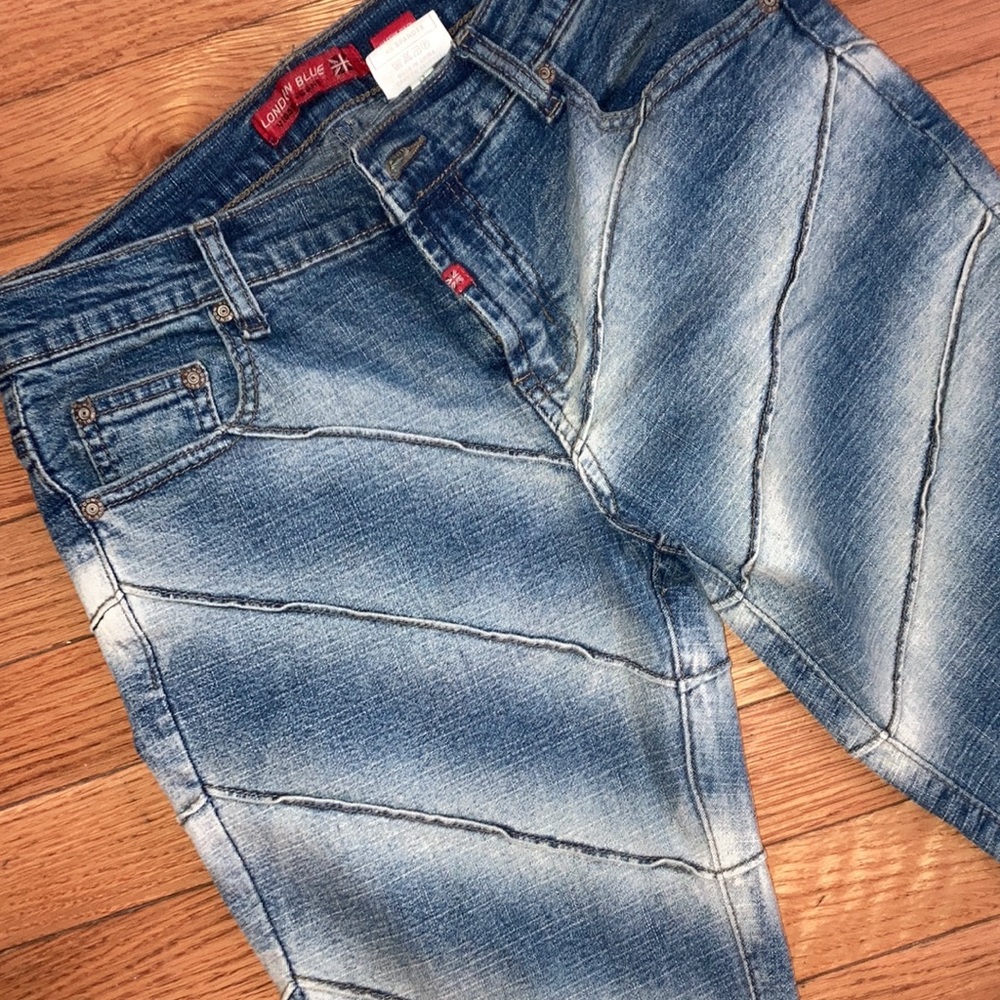 Y2K RARE Vintage pieced diagonally sewn jeans with stretch fits like size 4 - 6 - Picture 2 of 7